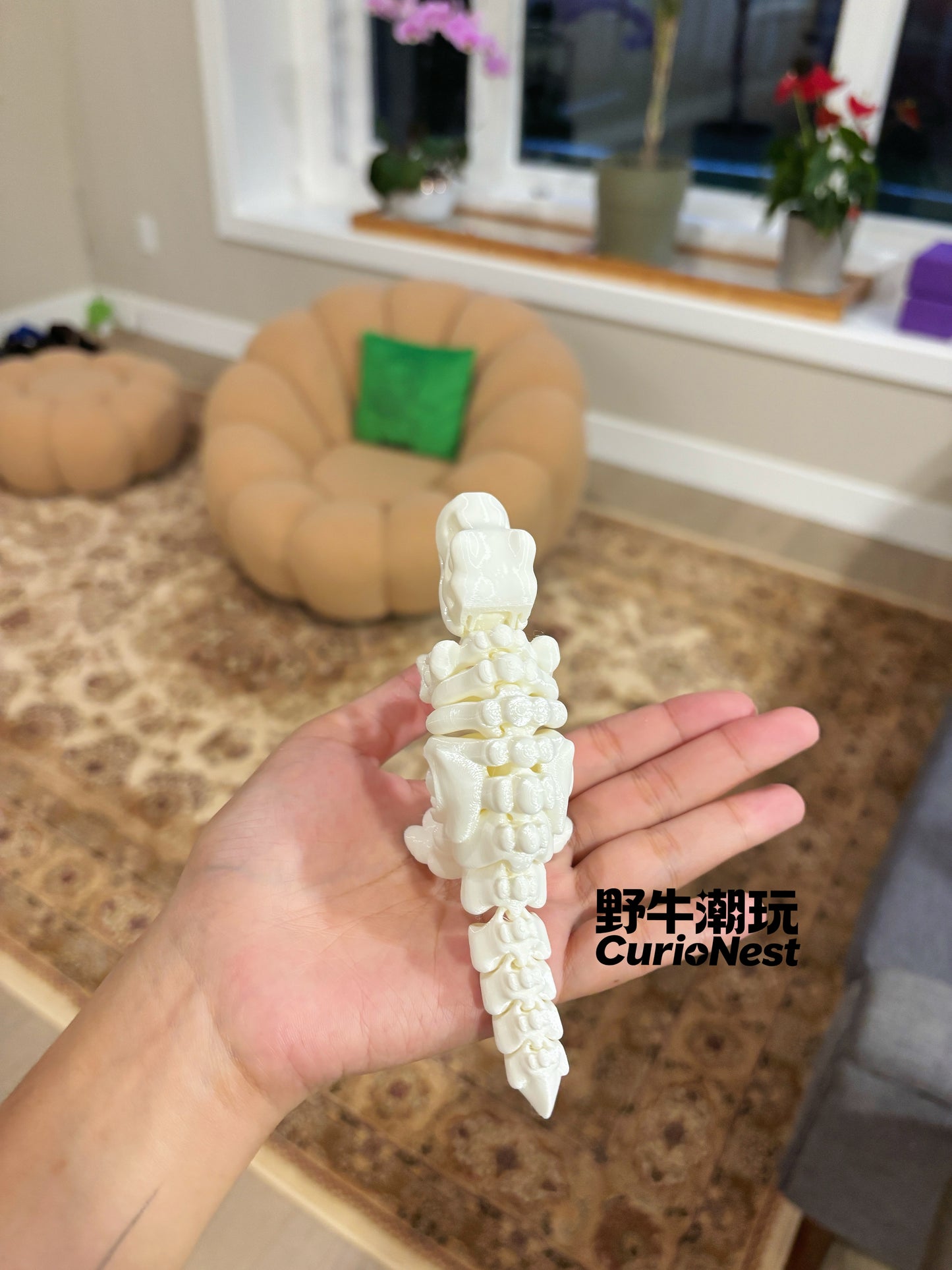 3D Printed Flexi T-Rex – White Articulated Dinosaur with Movable Joints