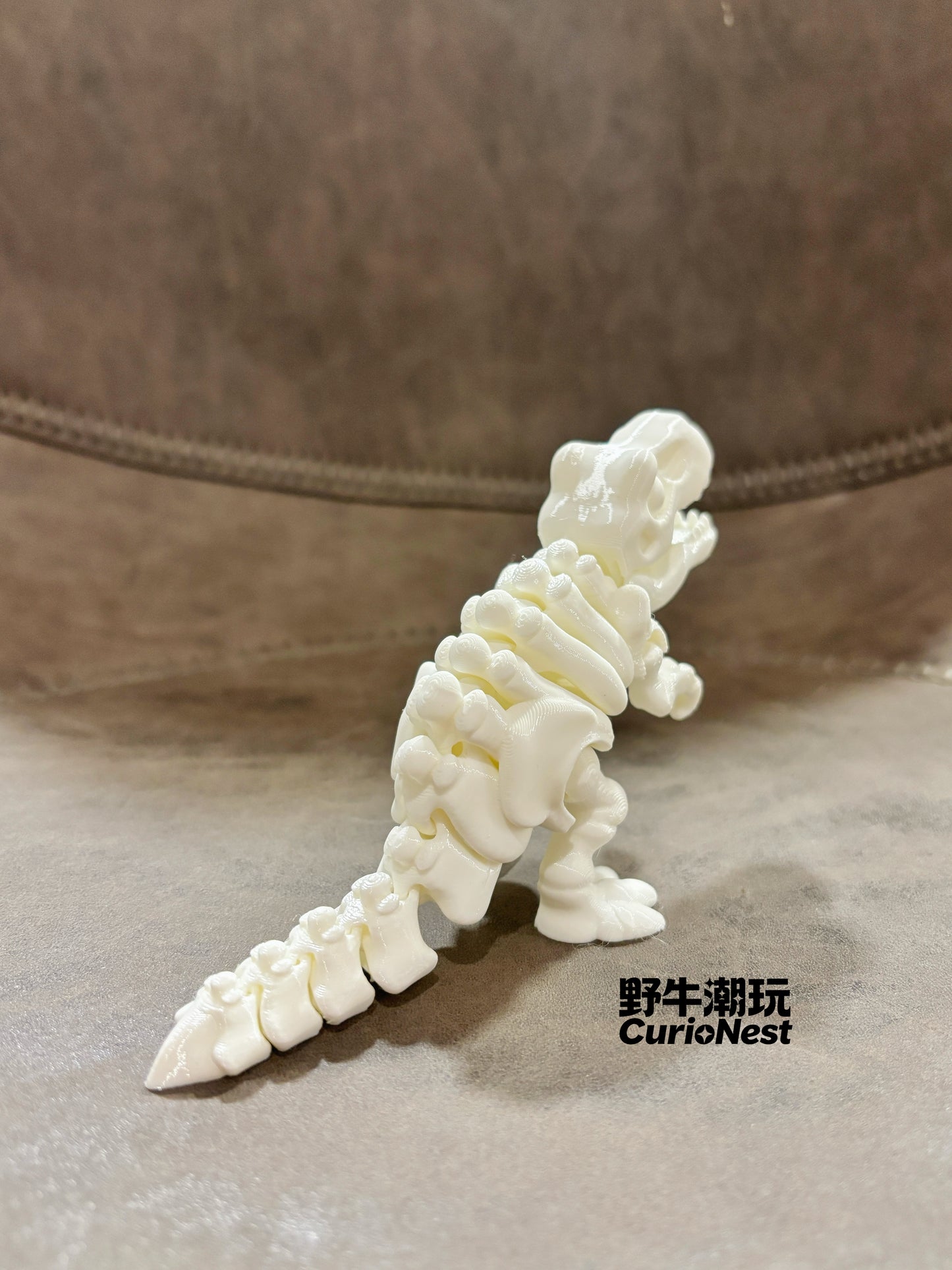 3D Printed Flexi T-Rex – White Articulated Dinosaur with Movable Joints