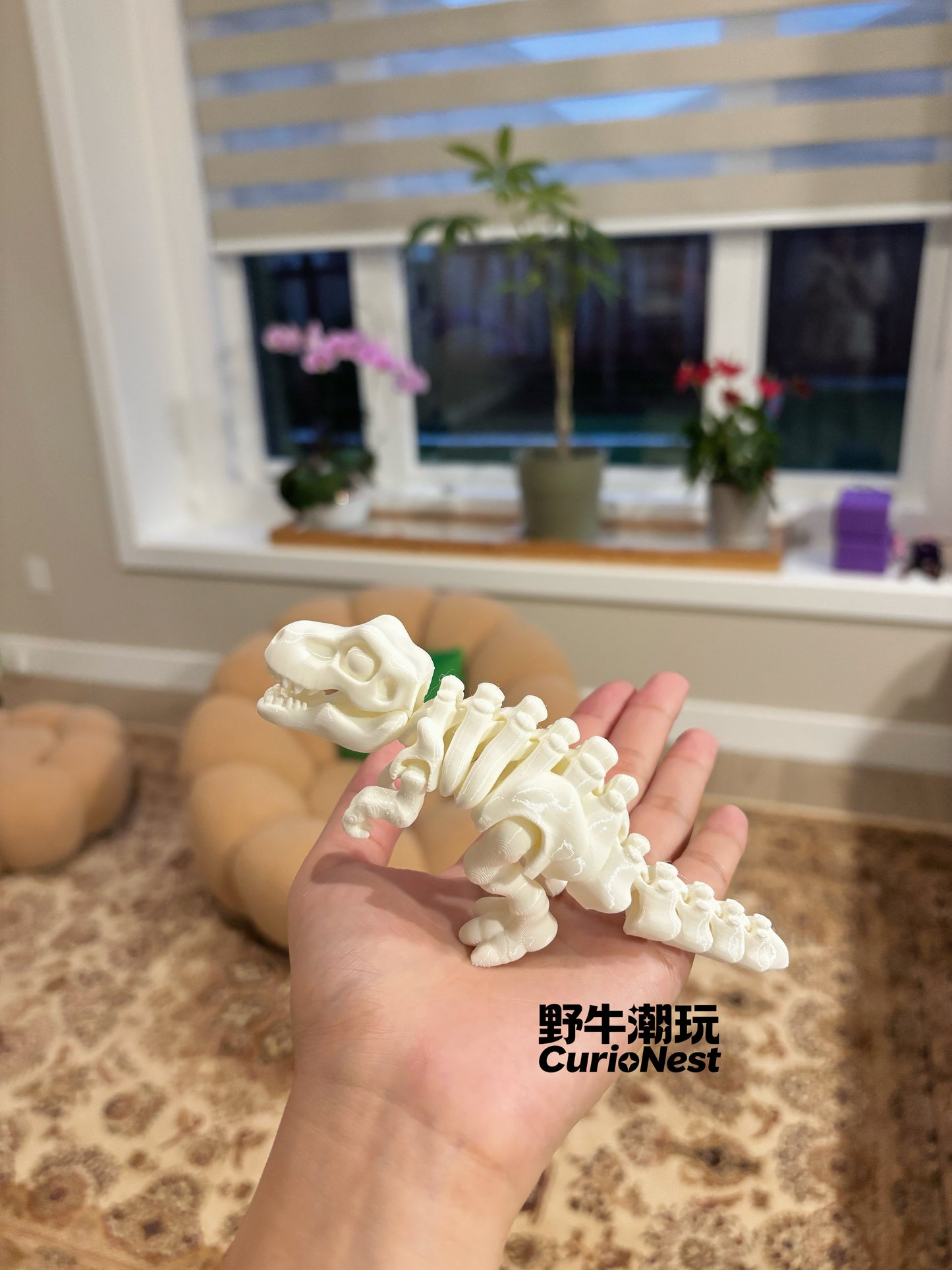 3D Printed Flexi T-Rex – White Articulated Dinosaur with Movable Joints