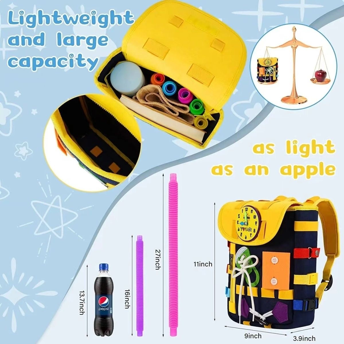 🧠 30-in-1 Montessori Busy Board Backpack – Educational & Travel-Ready!