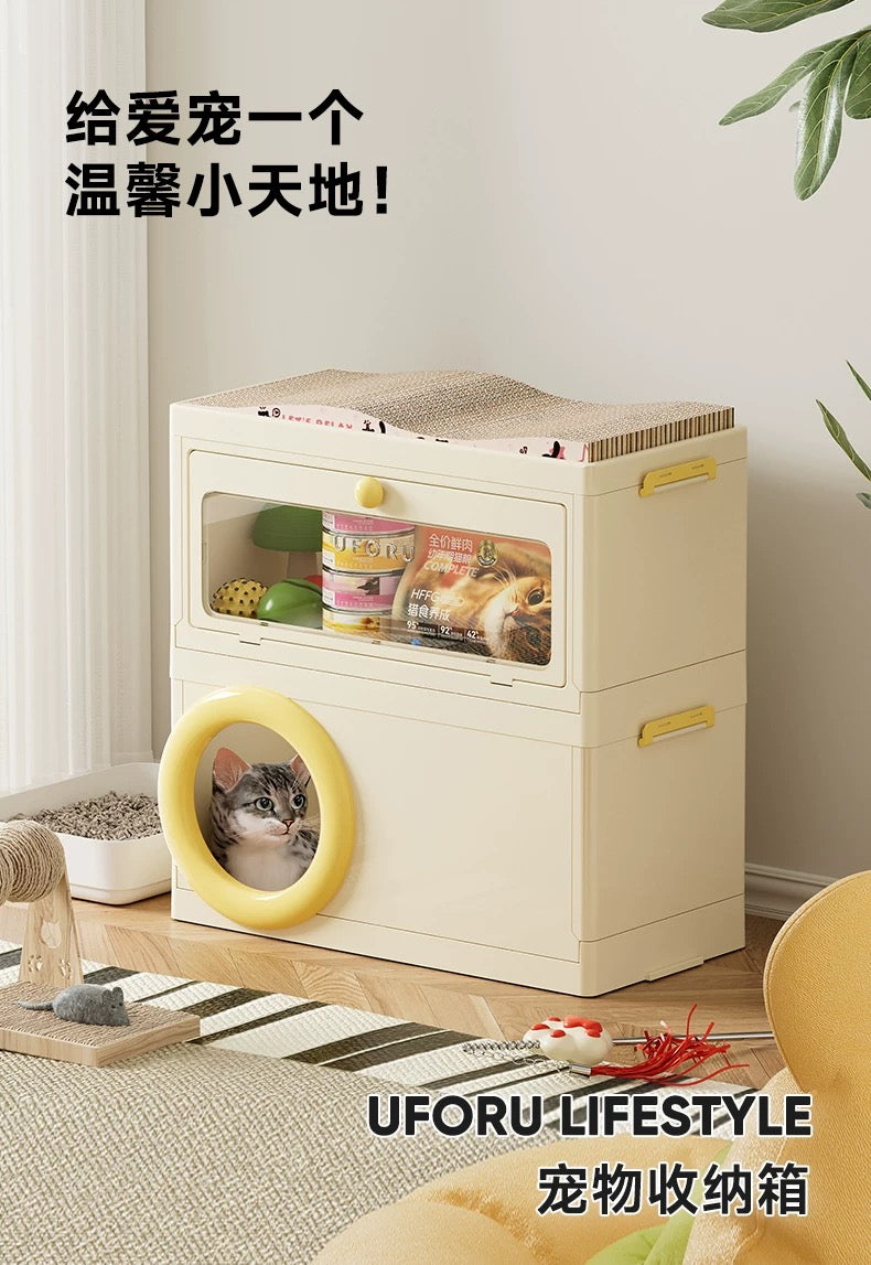 🐱 3-in-1 Cat House · Scratcher · Storage Box